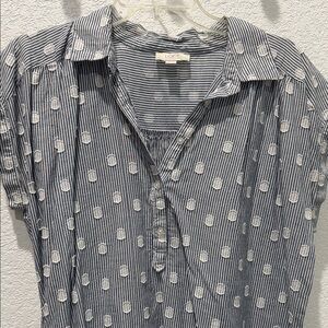 LOFT Navy Striped Shirt with White Dots